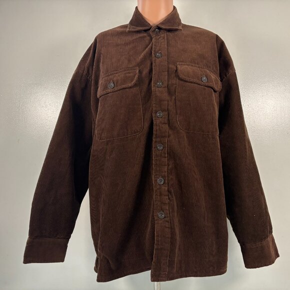 Vintage Burnside Corduroy Shirt Mens Size L Brown Button Up Fleece Line - Picture 2 of 6